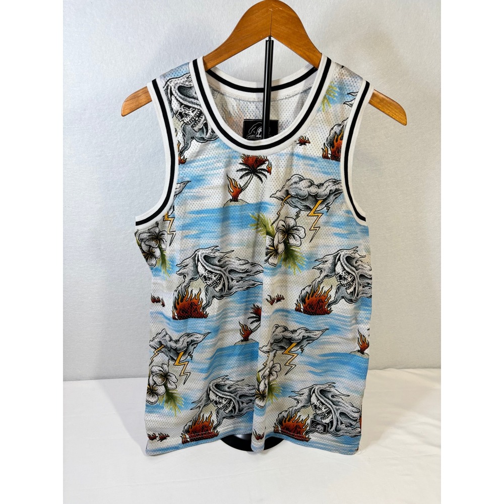 Lurking Class by Sketchy Tank Skull Tropical Mesh Basketball Jersey Mens Medium